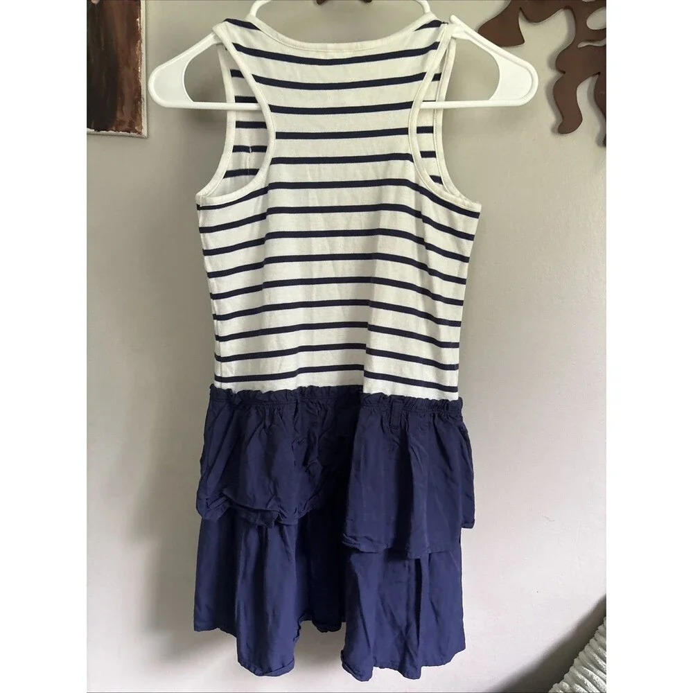 Gymboree Girls sz 8 Cute on the Coast Navy Striped Ruffle Dress Nautical
